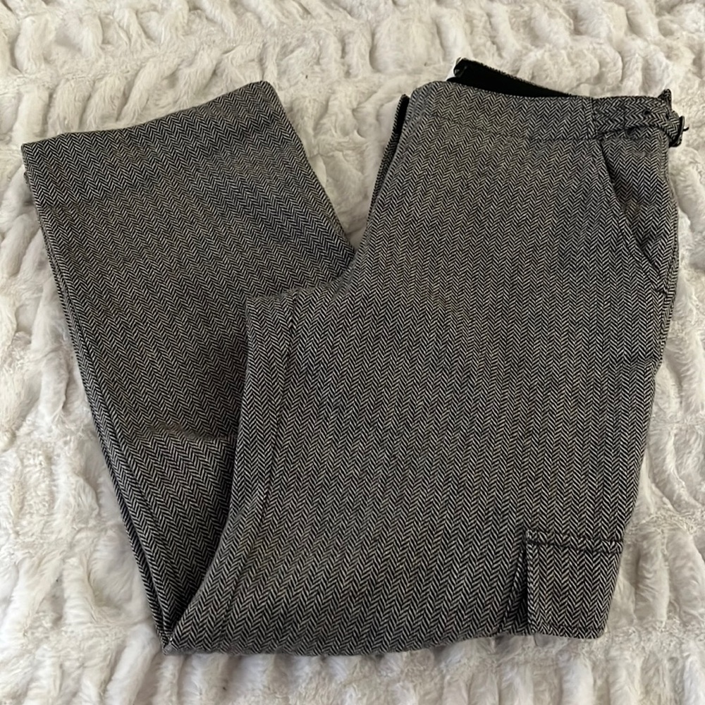 Brown Houndstooth Wool Pants 8 Cargo Straight Leg… - image 1